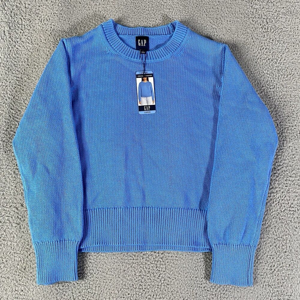 Gap Sweater Womens Large Blue Chunky Knit Crewneck Pullover Preppy $69.95 NEW